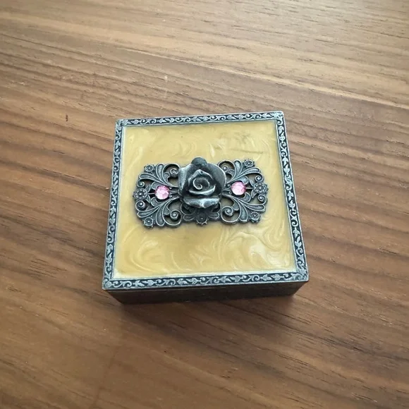 Z Gallerie Axco Vintage Pewter W/enamel & Bejeweled Trinket Jewelry Box