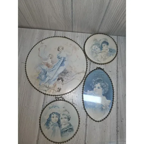 Vtg Victorian Flue Picture Woman Children Wall Decor Gallery Wall Set Of 4