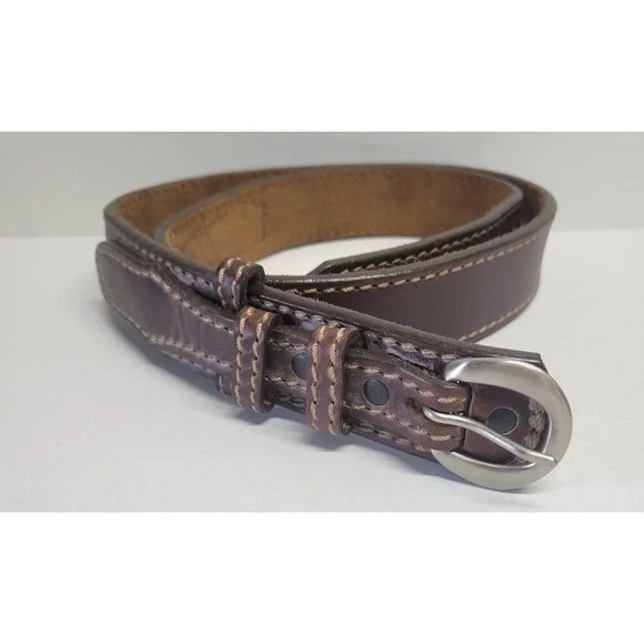 Duluth Trading‎ Co Brown Leather Double Stitched Belt Mens 34 Made in USA 90013