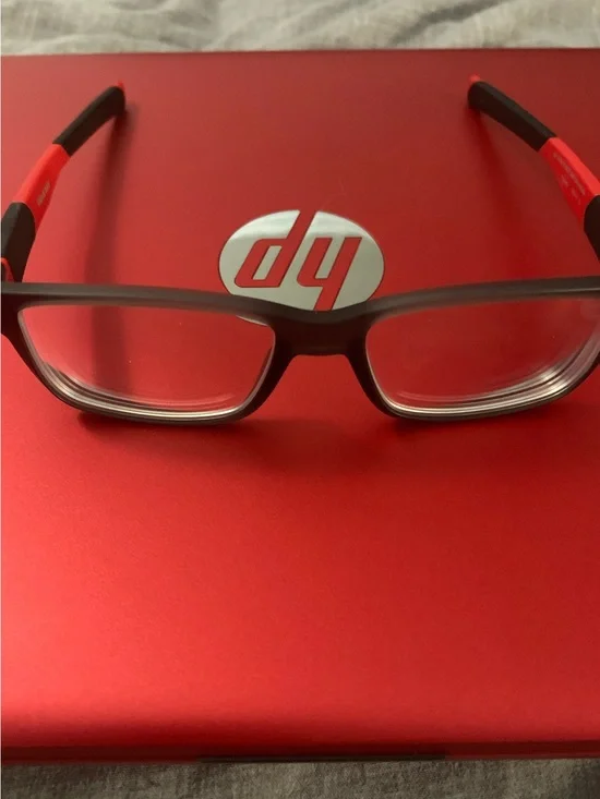 Kids Oakley Field day Rectangular Eyeglasses with Black and Red Temples No Tint.