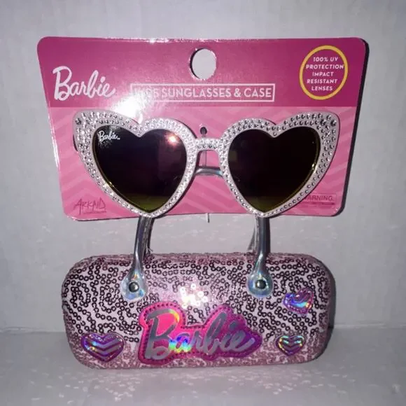 Barbie Heart-Shaped Pink Kids Sunglasses 100% UV Impact Resistant w/ Case