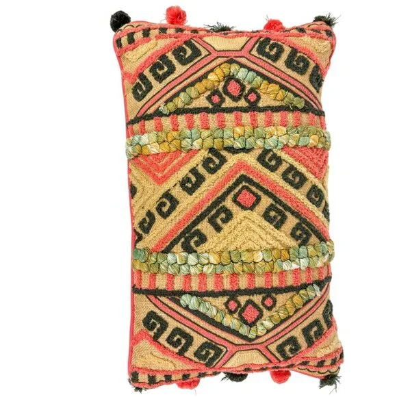 Justina Blakeney X Loloi Peyote Rectangular Jute Throw Pillow Pom Poms Geometric