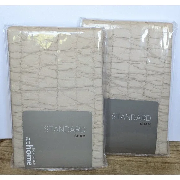 Nordstrom At Home Standard Pillow Sham Pucker Neutral Beige Tan (Set Of 2) NEW!