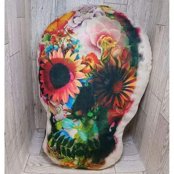 Lilipi Floral Skull all over Print Pillow Made in Chicago Day of the Dead 16X11