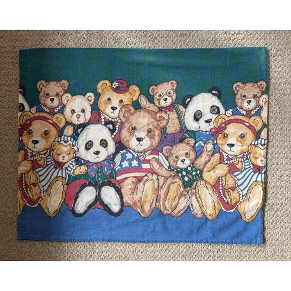 Vintage Teddy Bear Pillowcase Kids Nursery Bedding Cottagecore Decor