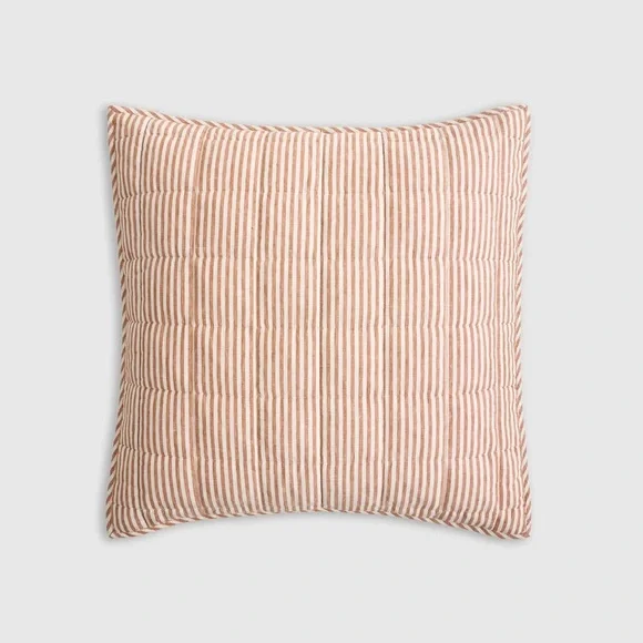 European Linen Box Quilted Euro Sham Terracotta/White Stripe NEW