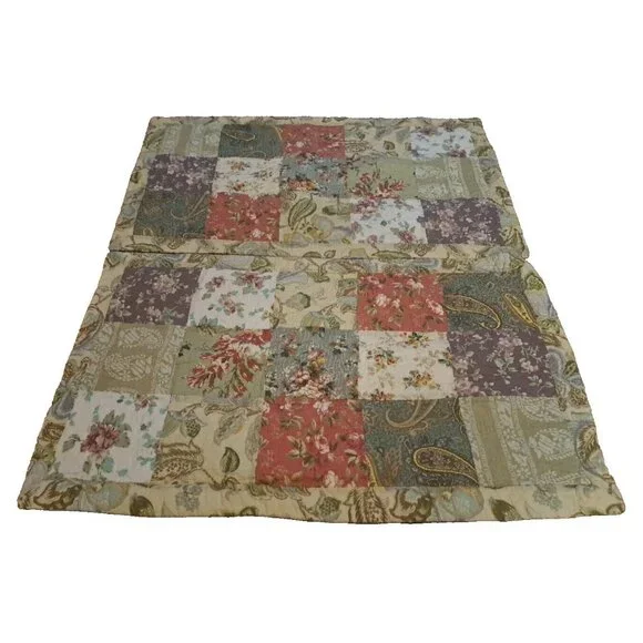 Quilted King Pillow Shams Patchwork Floral Paisley Lotus Flower Cotton Tie Back