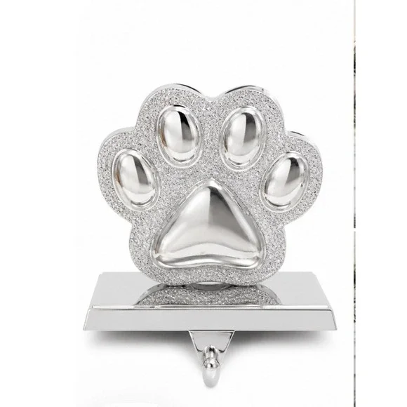 Pet Paw Stocking Holder Silver Xmas Holiday Hanger Dog/Cat