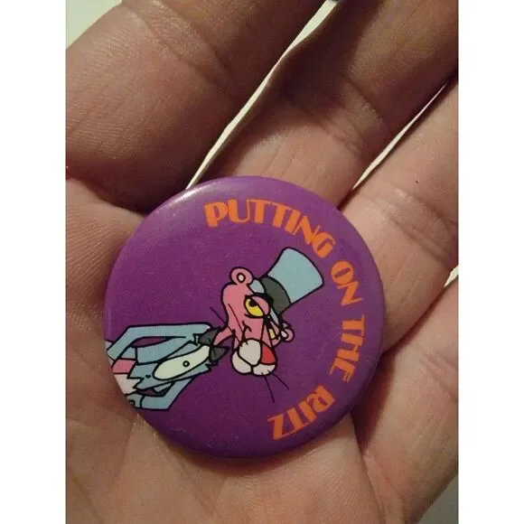 The Pink Panther Vintage Button Pinback 1980s 80s EUC Putting On The Ritz