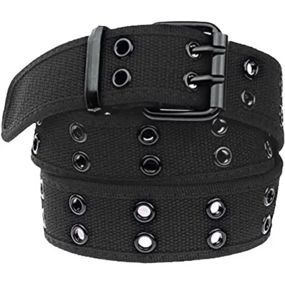 Canvas Web Belts for Men,Solid Color Casual Double Hole Grommet Belt