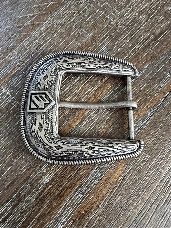 RANK 45 Silver Tone Western Engraved Belt Buckle fits 1 1/2