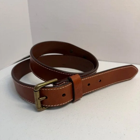 Polo Ralph Lauren Brown Solid Brass Buckle Signature Plate Belt Size 34
