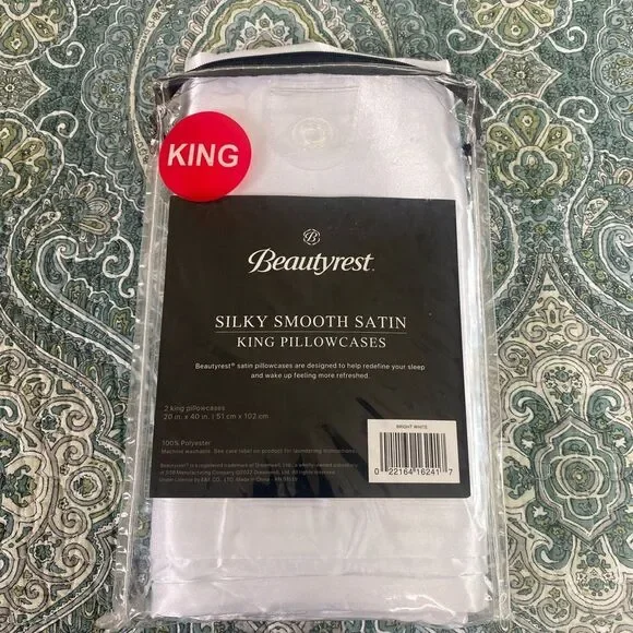 Beautyrest Silky Smooth Satin King Pillowcases - Bright White Healthier Hair