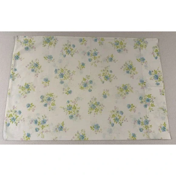 1 Vintage Floral Pillowcase Standard‎ Blue Green Pink Wamsutta Shabby Cottage