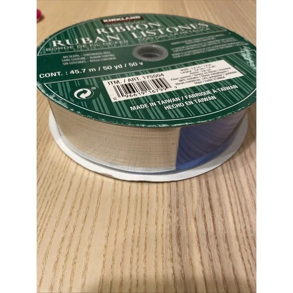 Kirkland signature wire edged ribbon reversible‎ royal blue and silver 50 yards