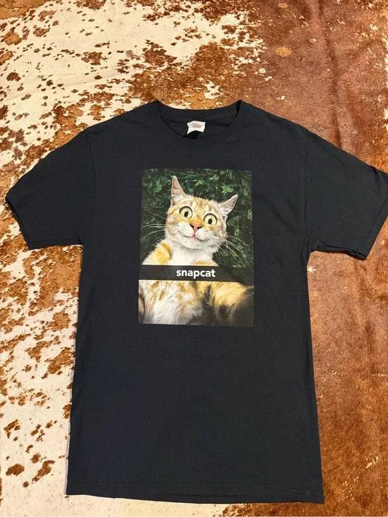 Snapcat funny black tee shirt size small