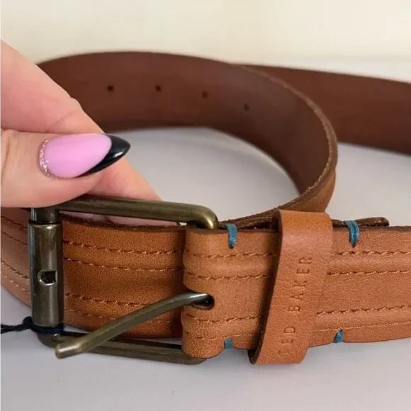 Ted Baker London 'SUMTIME' Men's Size 36 Piped Stitch Tan Leather Hip Belt