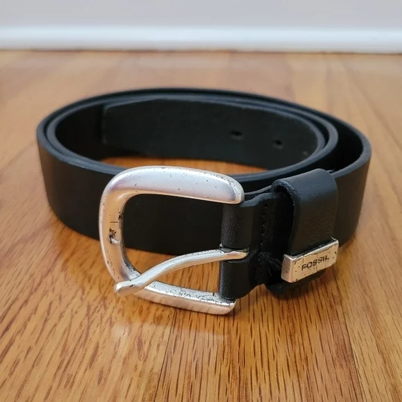Fossil Men's Black Belt Silver Toned Buckle Size 36, Leather Classic Office Work