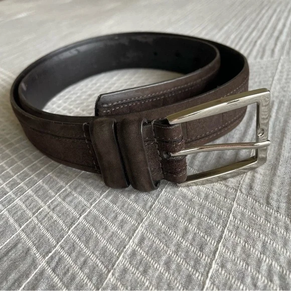 Remo Tulliani Dark Brown Leather Belt Mens 38 Cashmere Suede - DESC