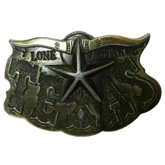 VTG 1980 USA State of Texas Lone Star Longhorn Cowboy Rodeo Metal Belt Buckle
