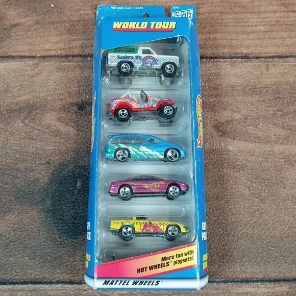 Hot Wheels World Tour Gift Pack Kids OS Blue New 1998 5-Car Set 25369