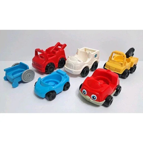 Fisher Price Little People Vehicle Lot of 6 Tow Truck Blue Car Red Car