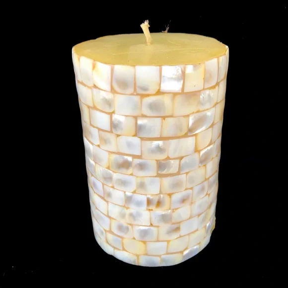 Mother of Pearl Mosaic Cylinder Decorative Candle 6”