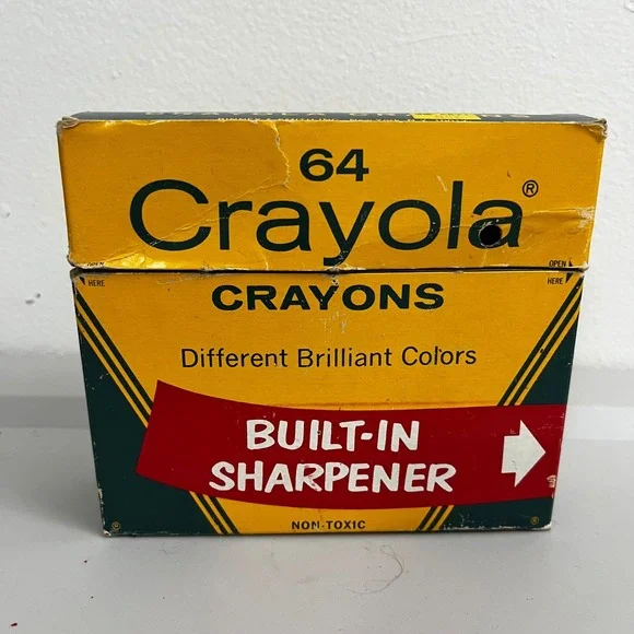 VTG Crayola 64 Crayons Binney & Smith Brilliant Colors Built In‎ Sharpener FLAWS