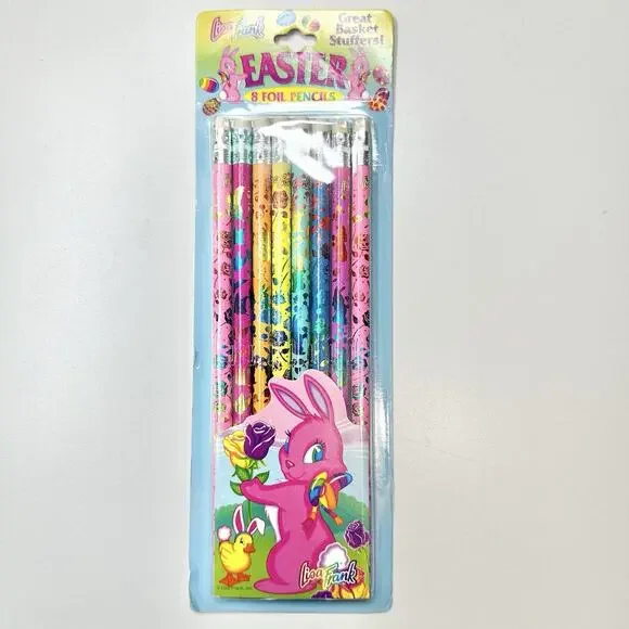 Vtg New Lisa Frank Foil Pencils Butterflies 8 Ct Easter Bunny Flowers Duck