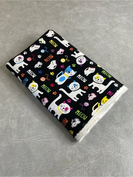 NEW “Meow Cats” Black Multicolor Cat Print Fabric- Brother Sister Design Studio