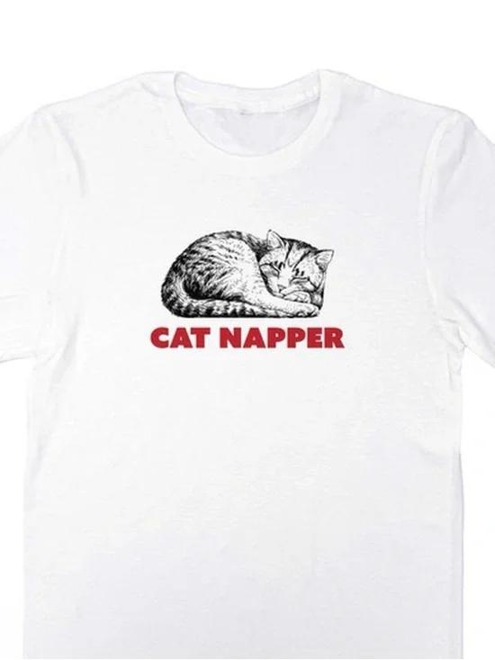 Cat Napper Graphic Cat T-Shirt - White