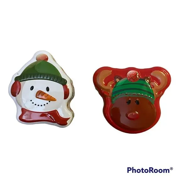 Galerie Miniature Tins Set of 2 Christmas Snowman Reindeer Character Container