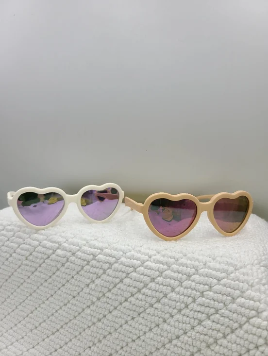 Kids Heart Sunglasses - White and Beige - Cute UV Shades