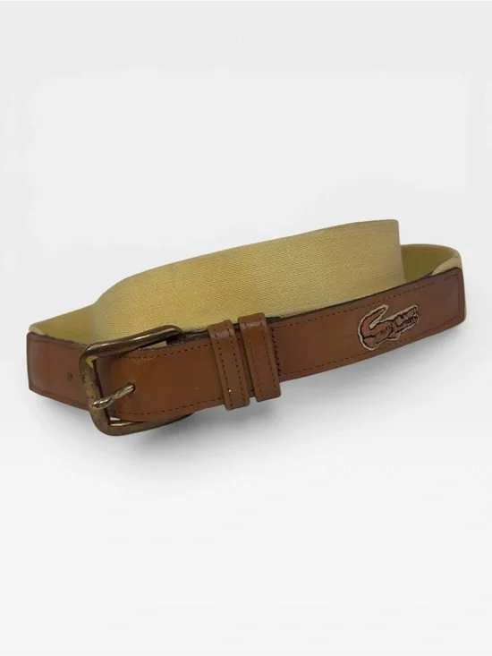 Lacoste Men's Brown Leather & Beige Canvas Belt size 34/85