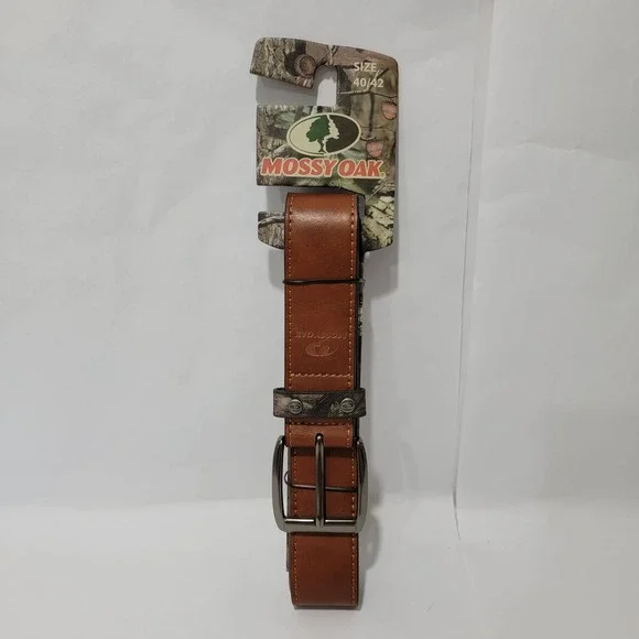 Mossy Oak Mens Brown Faux Leather Camo Belt Size 40/42 BE11686DG New