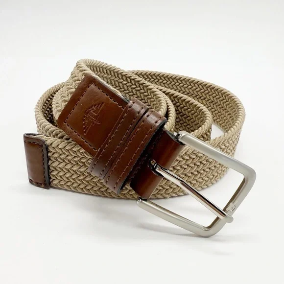 Dockers Khaki Tan and Brown Leather Elastic Woven Belt 2XL 46/48