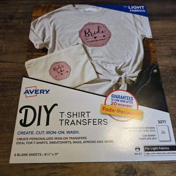 Avery DIY T-Shirt Transfers #3271 For Light Fabrics Iron On T-Shirts Bags Aprons