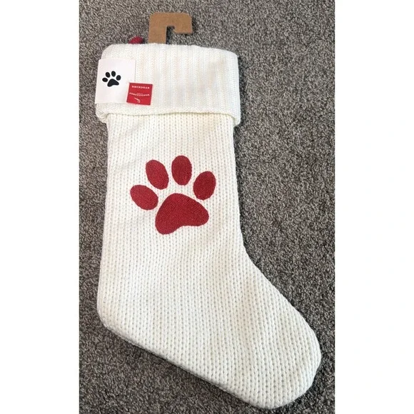 Pet Paw Knit Monogram Stocking Cat/Dog Wondershop White Xmas Holiday Target