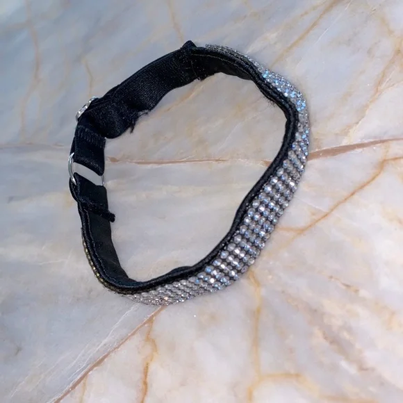 Glam Cat Collar Silver Bling Rhinestone Crystals Pull On Style Adjustable