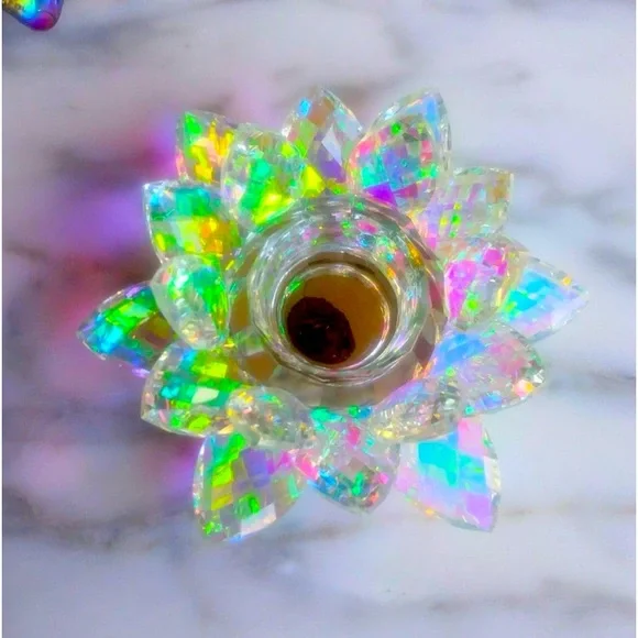 ✨CRYSTAL LOTUS FLOWER CANDLE HOLDER IRIDESCENT LOTUS FLOWER TEA LIGHT HOLDER✨