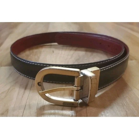 Fossil Reversible Black and Red Stitched Leather Belt Size L 36