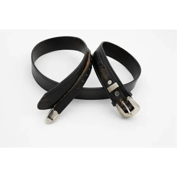 Vintage‎ Black Leather Belt Solid Brass Buckle Men’s Size 40 Distressed
