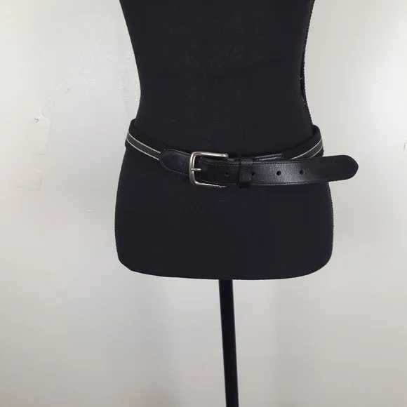 Black Gray White Striped Leather Fabric Belt