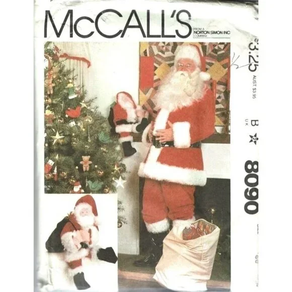 McCall's Sewing Pattern 8090 Santa Claus Costume Bag‎ Doll Size Medium