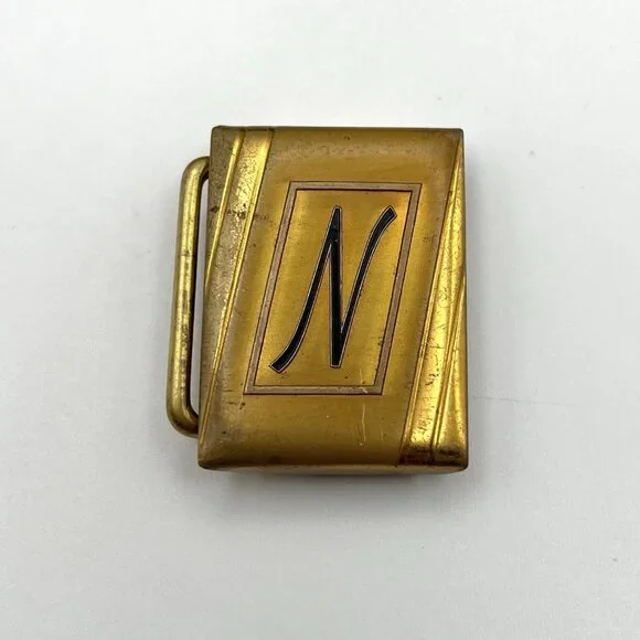 Vintage Hickok Initial N Belt Buckle Gold Tone Bronze Duro Plate USA Made MCM
