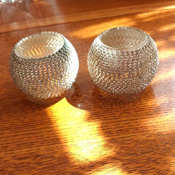 Silver Rhinestone Candle Holders