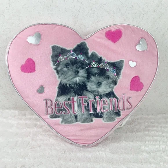 Justice Yorkie Puppy Best Friends Rhinestone Crowns Pink Heart Plush Pillow 2010