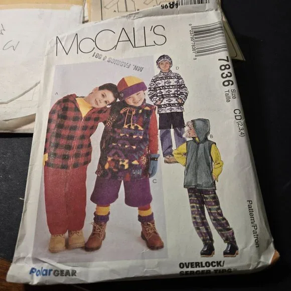 McCall's 7836 sewing pattern Kids fleece jacket pants vest Top Hat CUT to Size 4