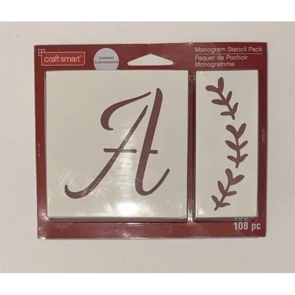Craft smart Oversized Monogram Stencil Pack 108 Pcs. Upper Lower Case Surrounds