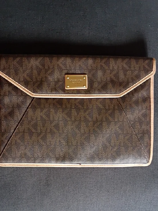 Michael Kors Brown and Tan Signature Envelope Clutch 13